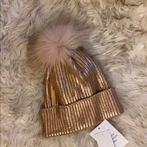 Fox fur beanie rose gold by Adrienne Landau